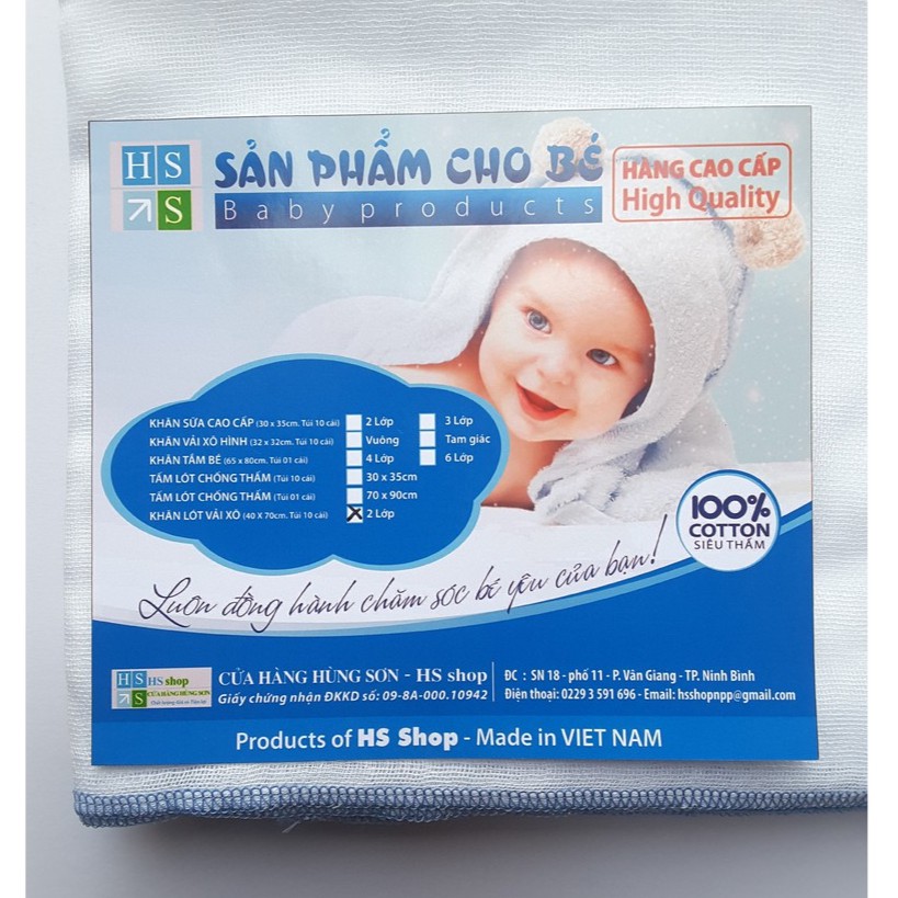 10 Khăn lót vải xô cho bé 2 lớp 100% cotton (40 x 70cm) - Siêu thấm, sạch, mềm mại - NPP HS shop