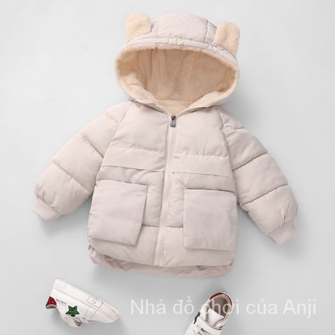Children Down Cotton Clothes Baby Boys And Girls Thick Velvet Coat Hooded Baby Warm Winter Coat