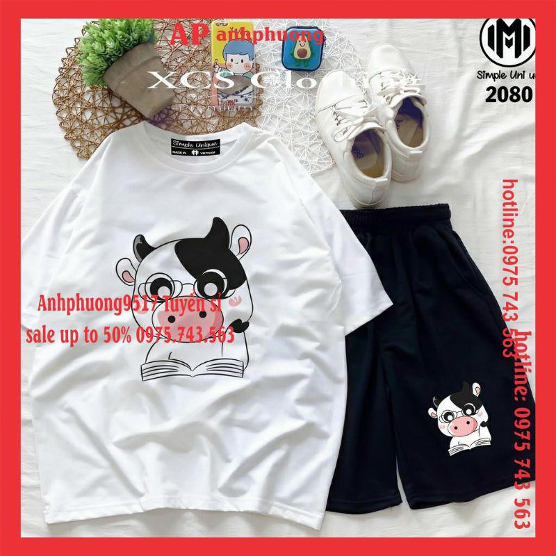 Sét Bộ Đồ Thời Trang Nữ Mặc Đi Chơi Dạo Phố Mùa Hè Kute♥️ Áo Thun Cotton In Bò Sữa+ QUẦN ĐÙI Phong Cách Teen Hàn Quốc