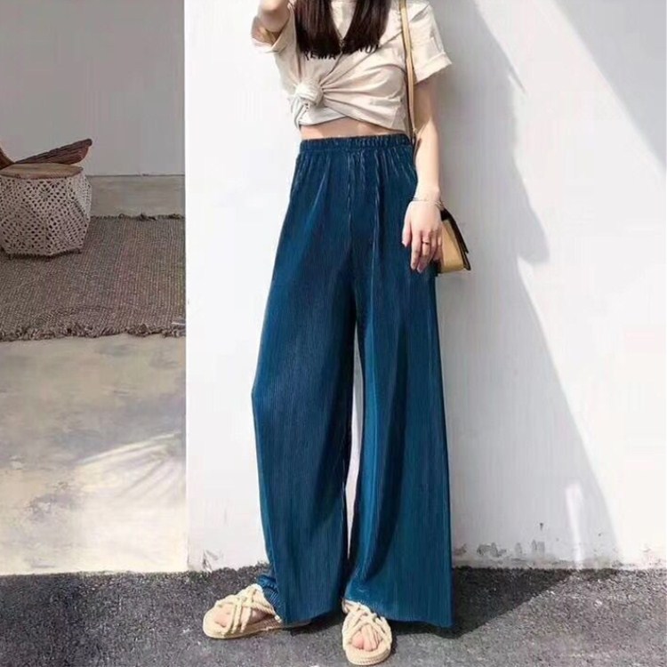 Quần dài ống rộng xếp ly chất liệu chiffon lưng thun thời trang nữ