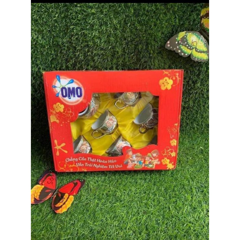 BỘ TÁCH TRÀ SỨ MẠ IN HOA hàng quà tặng omo