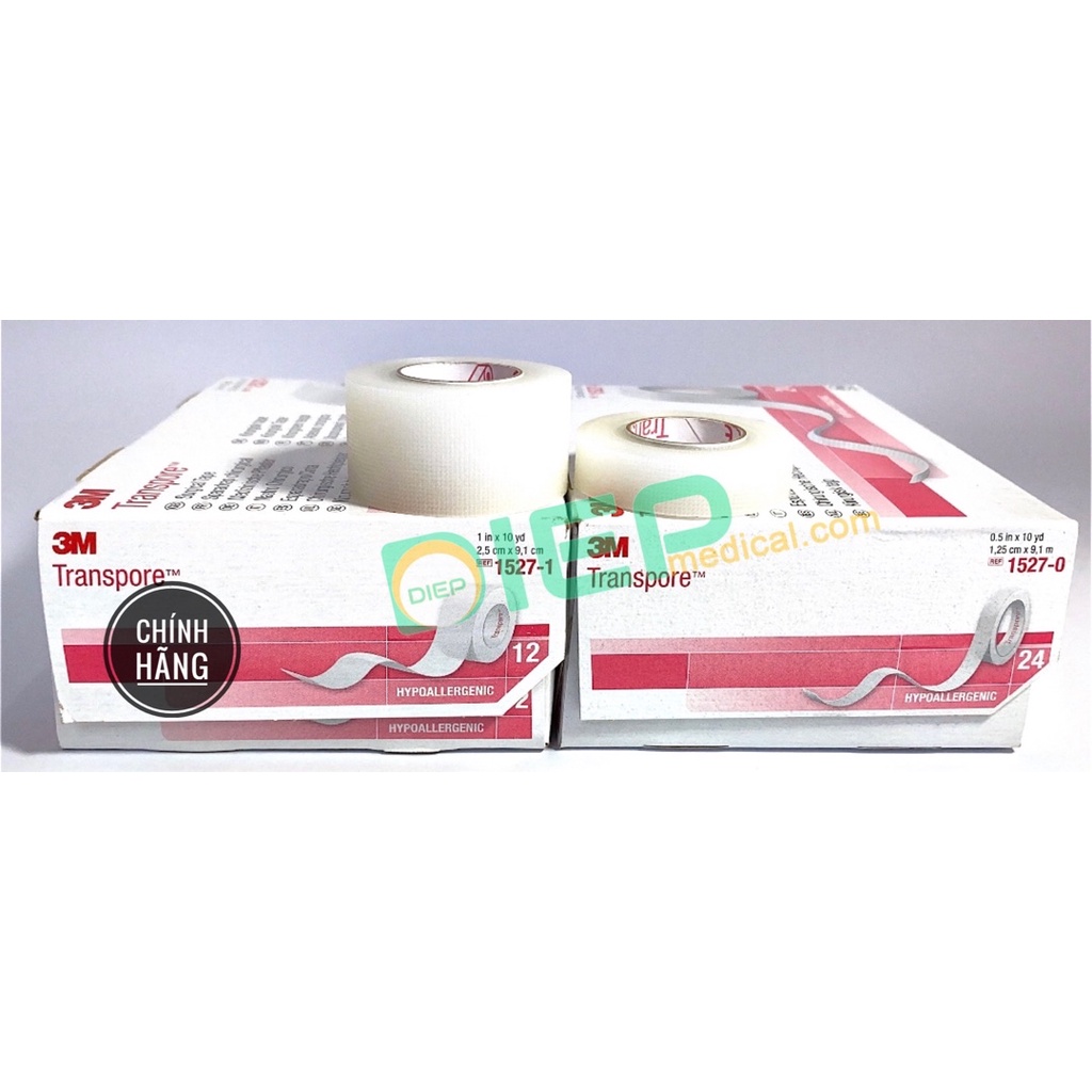 ✅ 3M TRANSPORE 1527-0  - Băng keo trong y tế 1527-0 kích thước 1.25cmx9.1m