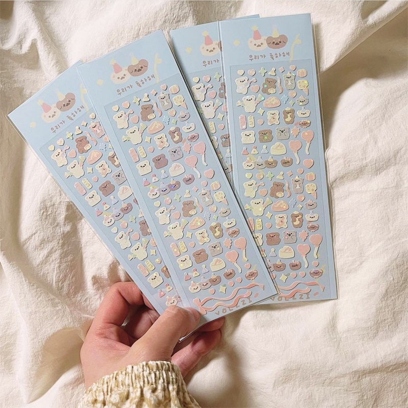 Sticker Dán Trang Trí Hình Gấu Hoạt Hình Lấp Lánh Đáng Yêu