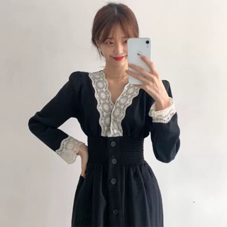Đầm dài tiểu thư cổ ren Ulzzang