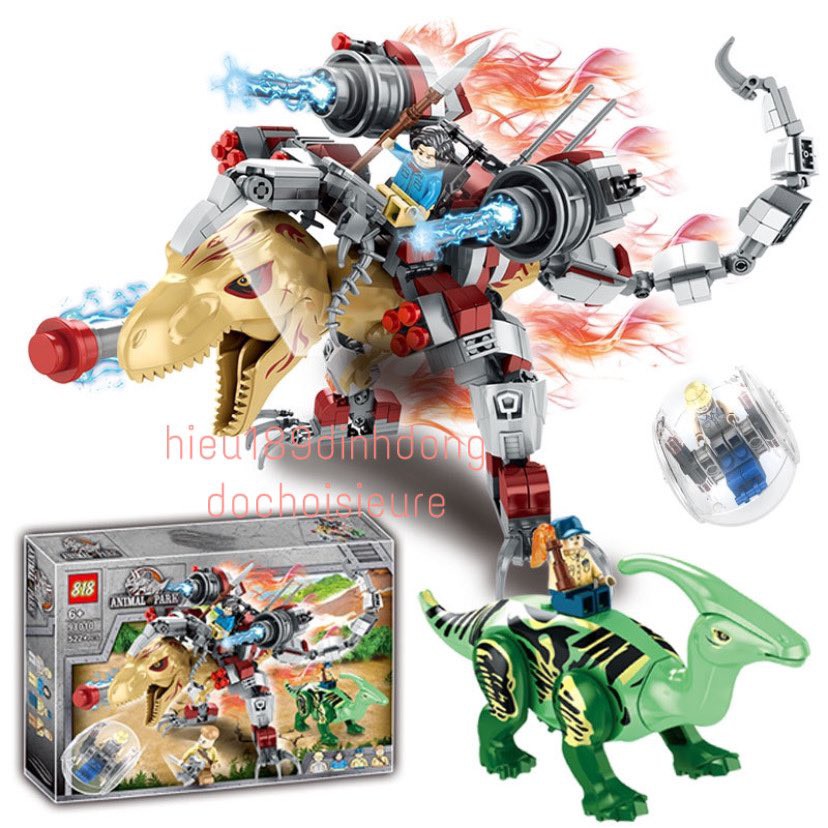 Lắp Ráp xếp hình Lego Jurassic World Dinosaur 98010 : Khủng long bạo chúa t rex chiến đấu hiện đại 522+ mảnh