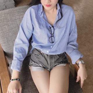 Áo sơ mi oversize sọc xanh