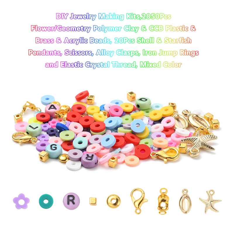 Hộp Hạt Đất Sét Dẹp In Chữ Nhiều Màu Sắc Dùng Làm Trang Sức DIY