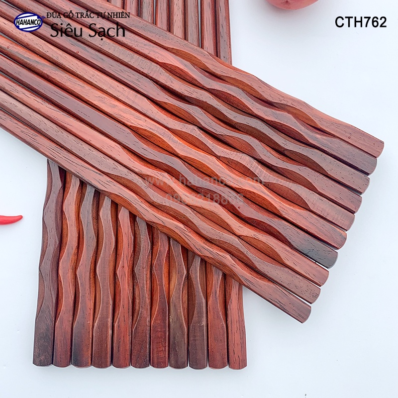 Đũa Nhật Gỗ Trắc Đầu Lượn Sóng HAHANCO (Hộp 10 Đôi) Kháng Khuẩn Không Nấm Mốc- CTH762