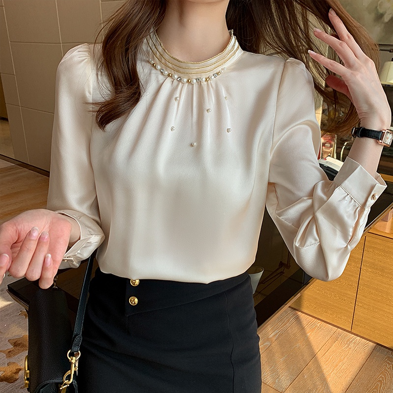 Áo Sơ Mi Chiffon Cổ Đứng Tay Dài Dáng Rộng Thời Trang Xuân Thu Dành Cho Nữ