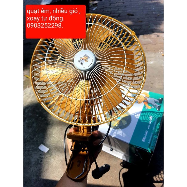 Quạt cặp cắm tẩu có chức năng xoay 12v 24v lồng 28cm mát, êm, quạt ô tô vàng