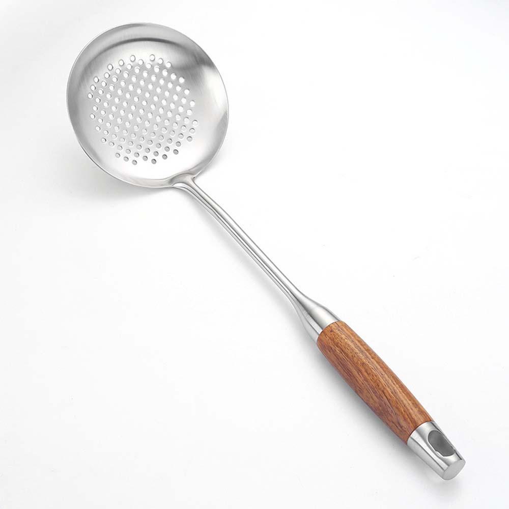 Muỗng Nấu Ăn Bằng Thép Không Gỉ 304 Tay Cầm Bằng Gỗ Hồng Sắc