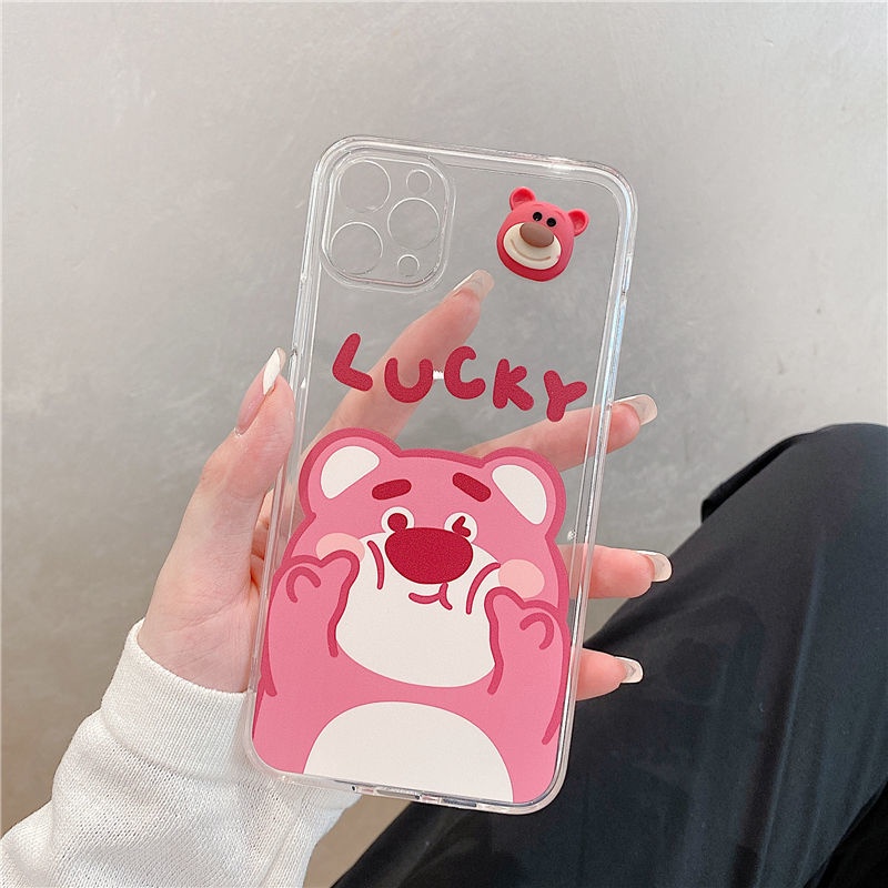 Ốp Điện Thoại Hình Gấu Và Dâu Tây Xinh Xắn Cho iPhone 11 / 12pro / xsmax / xr / 13 / 6 / 7 / 8