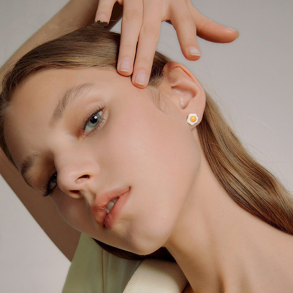 Khuyên Tai Bạc 925 Hình Trứng Ốp La Thời Trang Cho Nữ