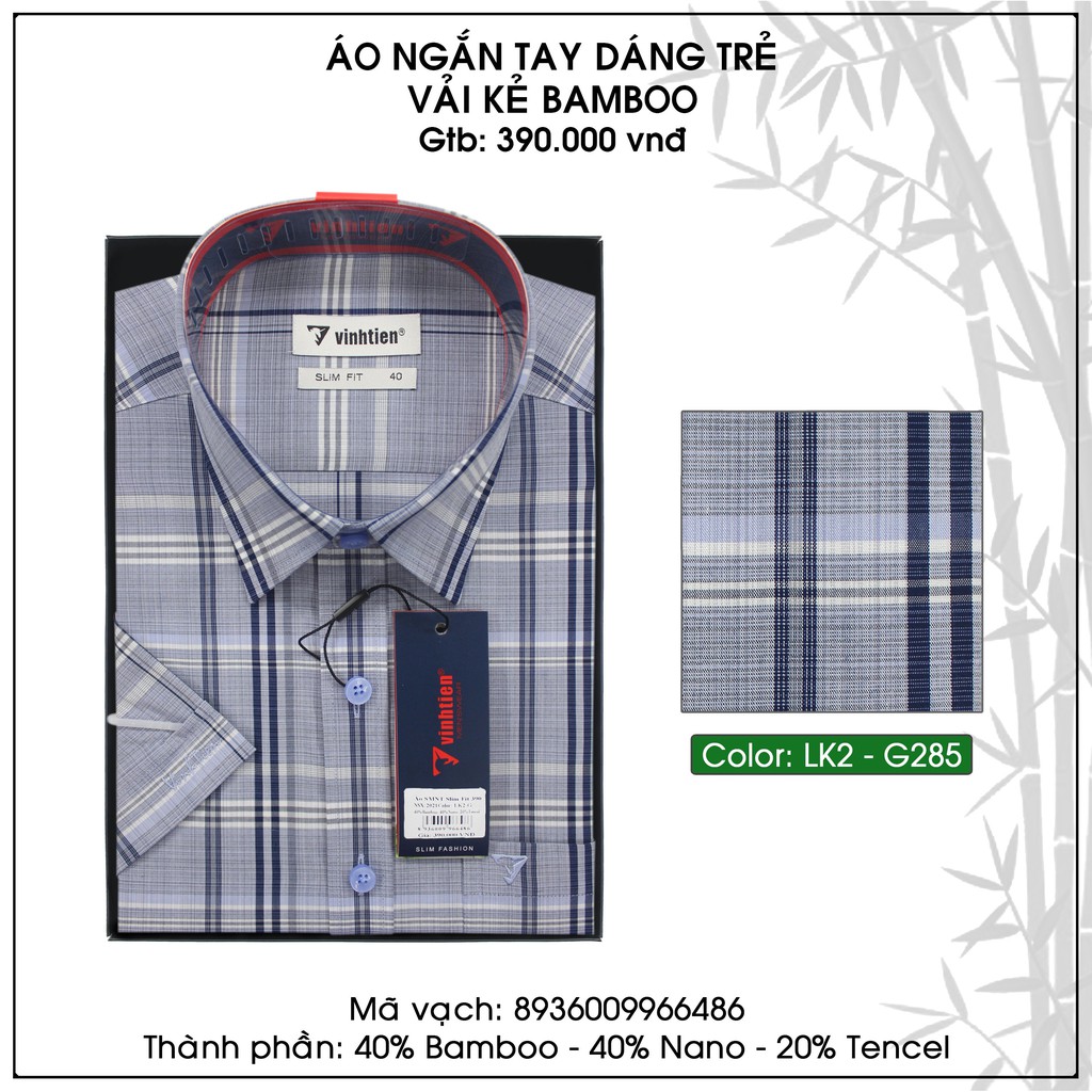 Áo sơ mi nam tay ngắn vạt bầu Slim Fit Bamboo Vĩnh Tiến 390 - G285