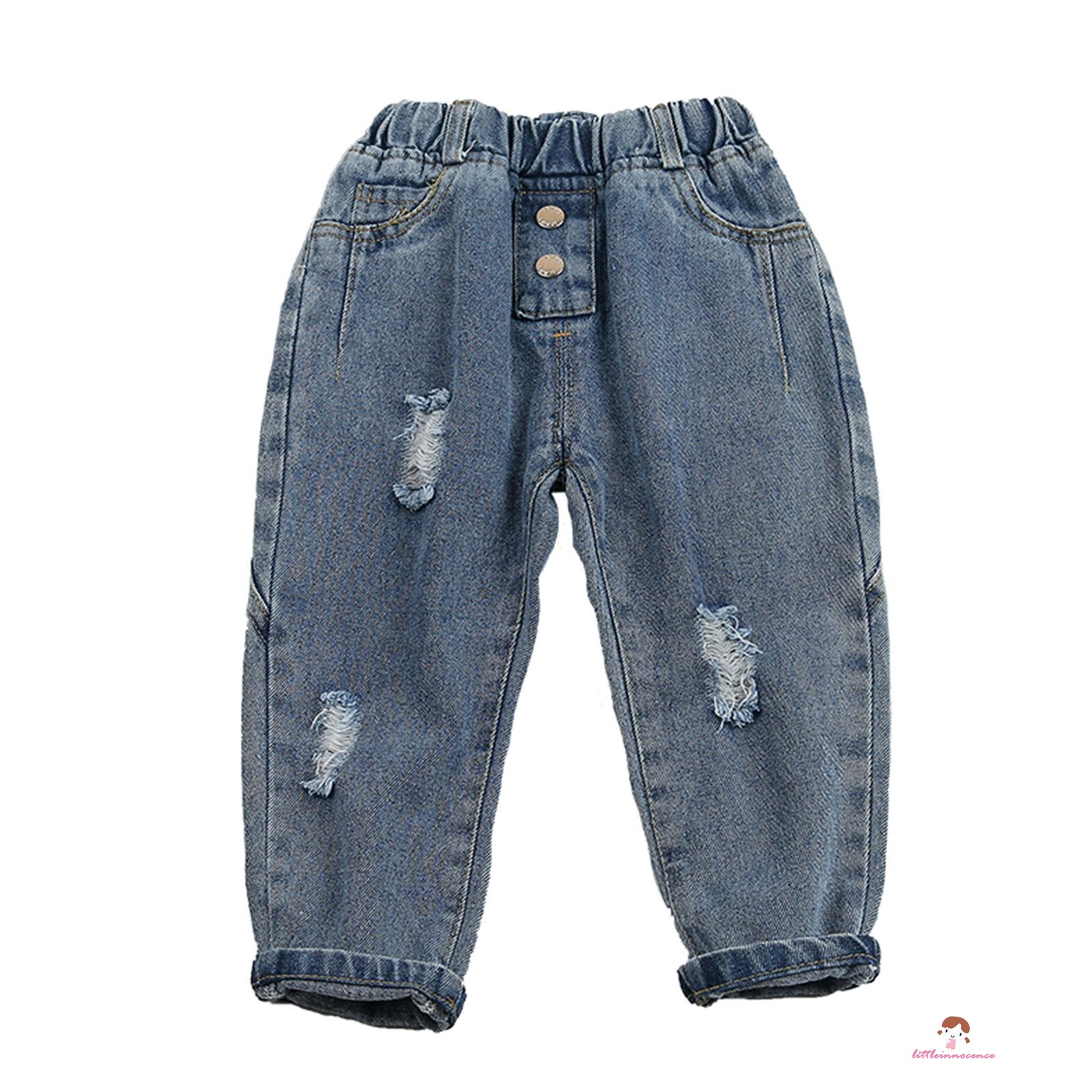 Quần Jeans Rách Lưng Thun Co Giãn Cho Bé Gái 7-0 - 5 Tuổi