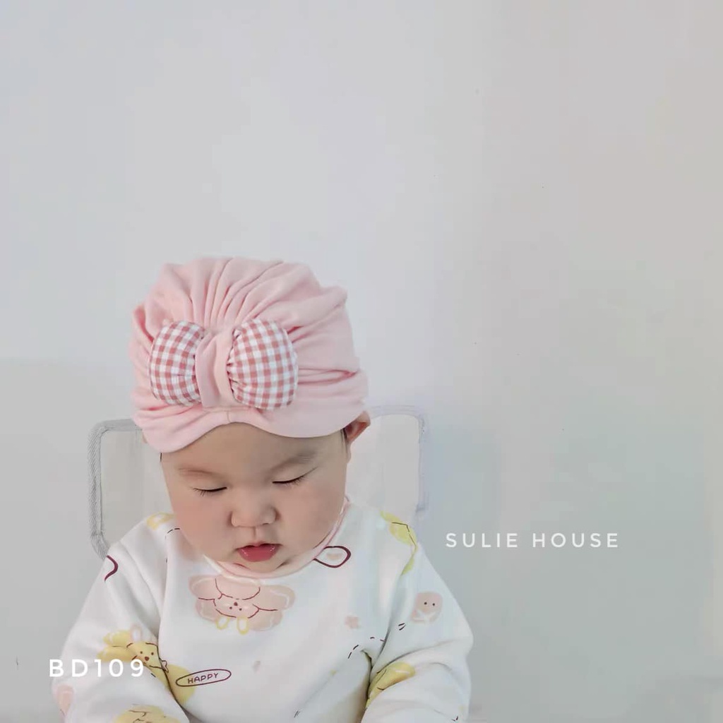 Mũ turban nơ kẻ lót lông - BD109