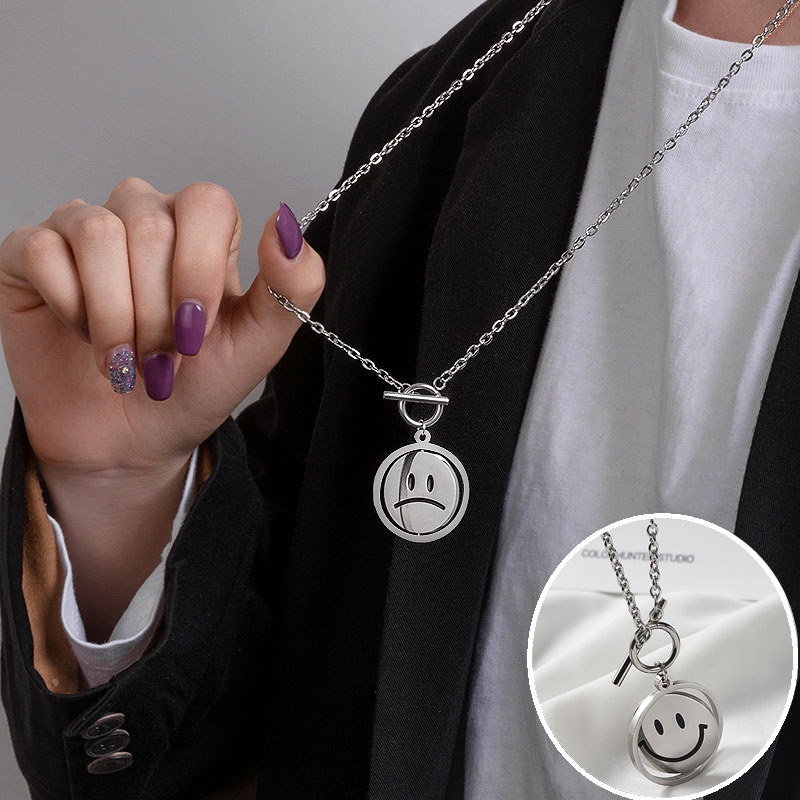 Dây Chuyền Thép Titan Hình Mặt Cười Phong Cách Thời Trang Hip Hop