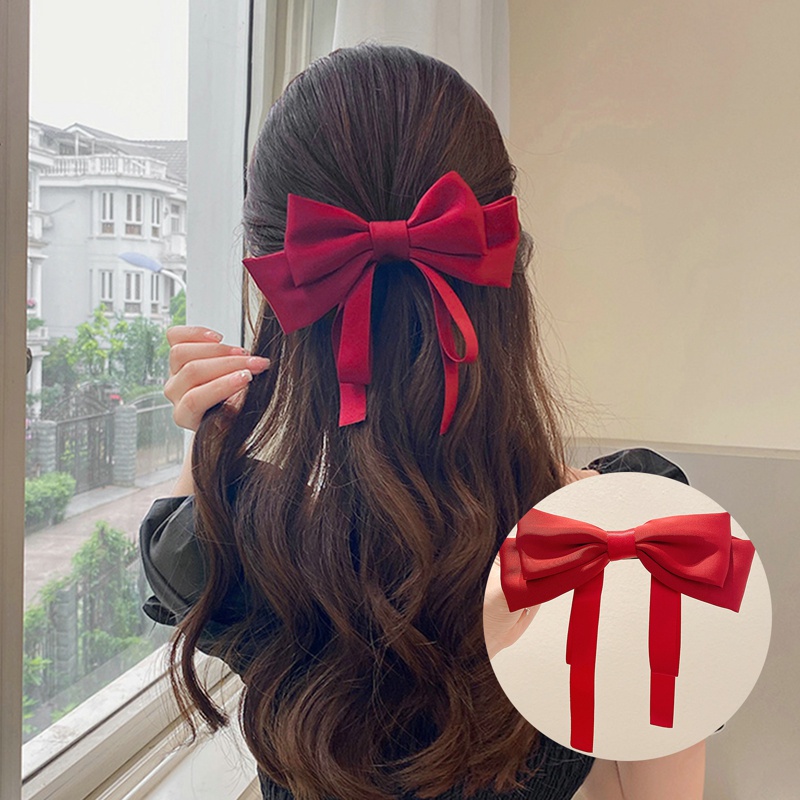 Kẹp Tóc Nơ Ruy Băng Nhiều Màu Đơn Giản Cho Nữ