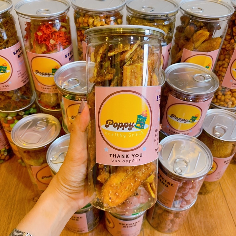 Chuối Sấy Mè Gừng POPPY Hũ 250gr, đặc sản Đà Lạt, đồ ăn vặt ngon, hộp zip cao cấp