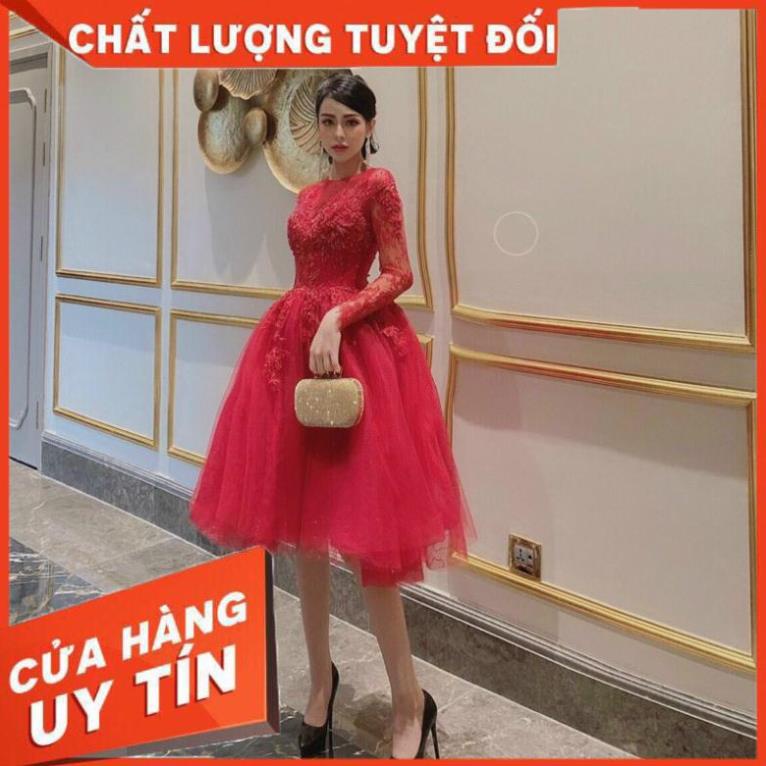 Đầm công chúa dự tiệc tay dài ren kết cườm sang trọng - size M/L ( có ảnh/video thật) MS293V
