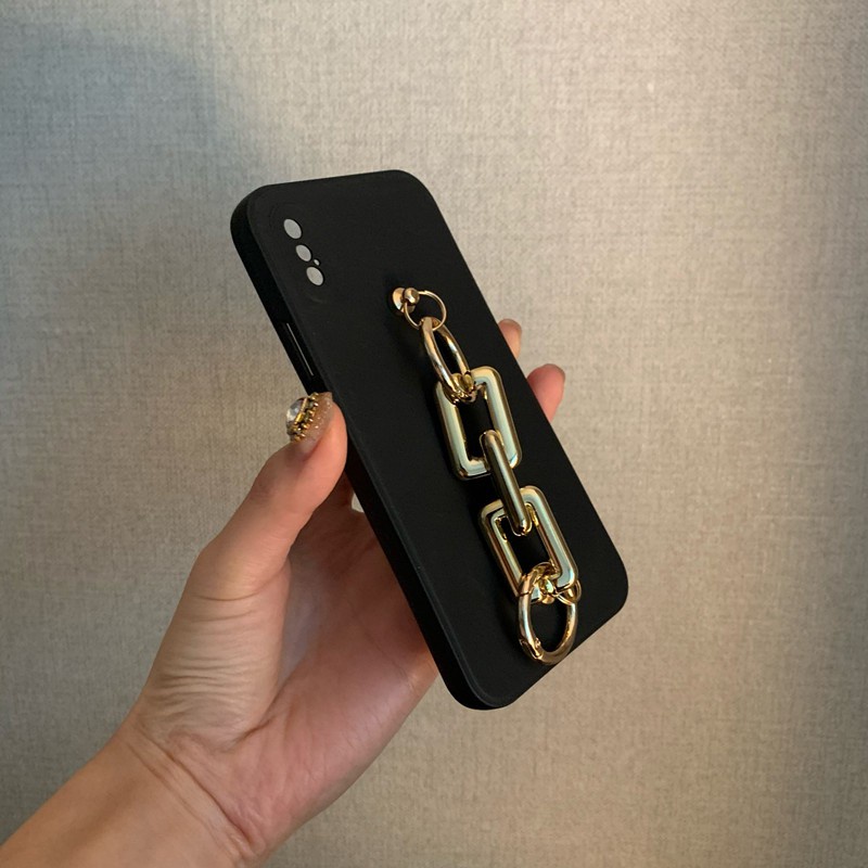 Ốp Điện Thoại Silicon Mềm Có Dây Xích Vàng Cho IPhone 13 12 11 Pro Max XS XR SE2 I7 I8 Plus