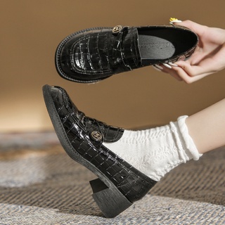 Giày búp bê da đế cao 5cm phong cách retro Anh Quốc cho nữ