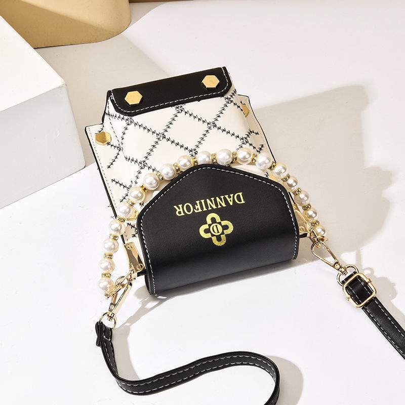 Túi đeo chéo hình vuông nhỏ đính ngọc trai thời trang cho nữ