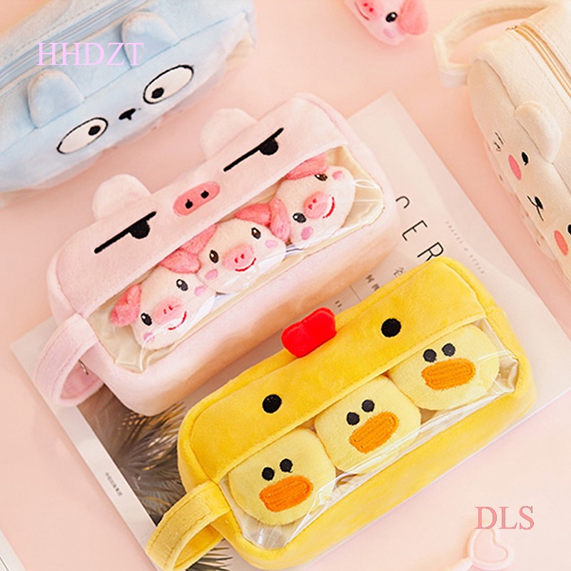 Túi Đựng Bút Chì Bằng Lông Nhung Sức Chứa Lớn In Hình Heo/Cáo Hoạt Hình Dễ Thương Cho Nữ Sinh
