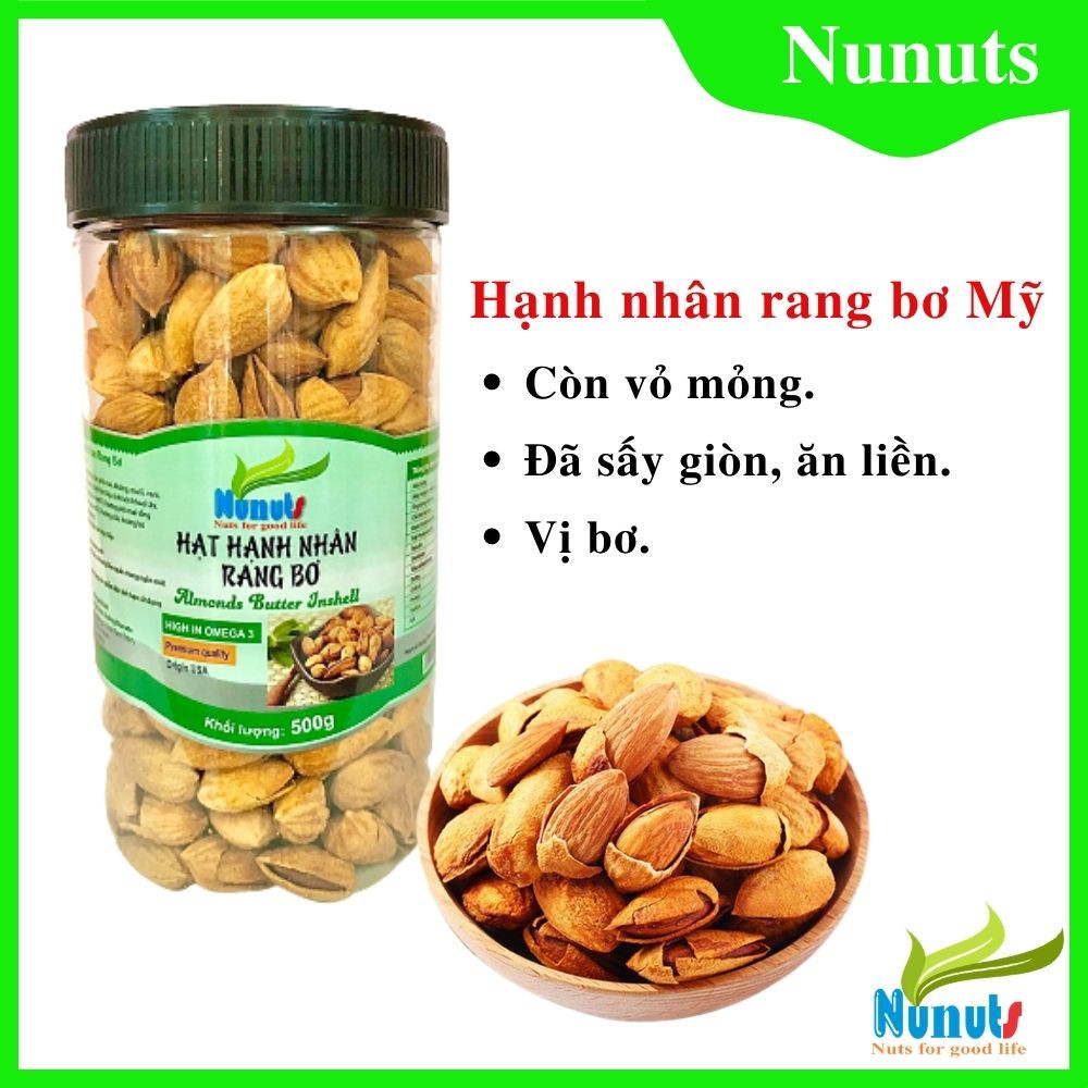 Hạt hạnh nhân rang bơ Mỹ ( còn vỏ mỏng), vị hạt giòn, thơm, đặm đà , ăn vặt cực ngon.