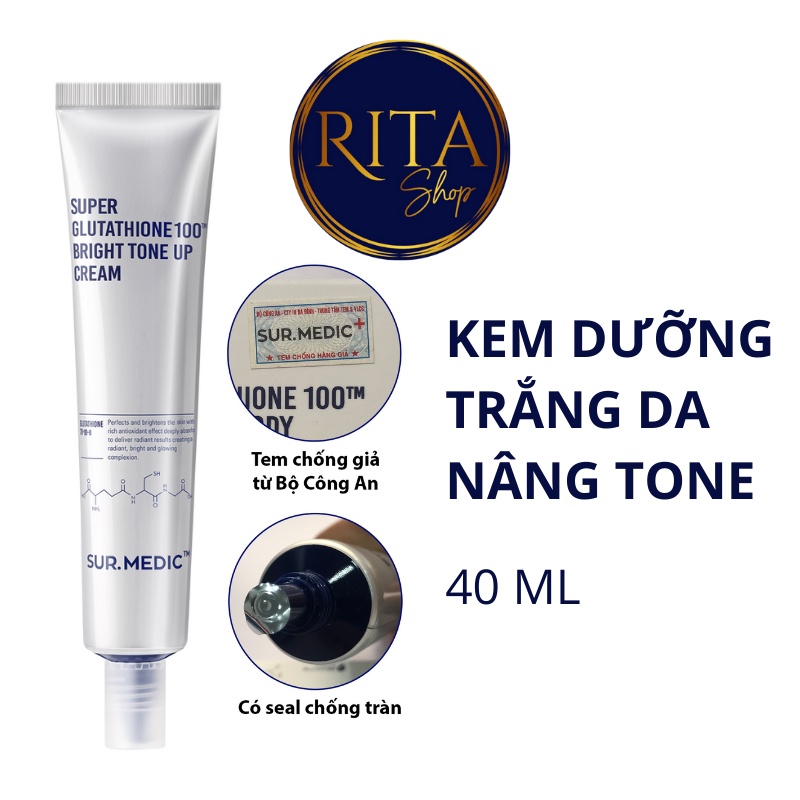 Kem nâng tông dưỡng trắng da Sur Medic Super Glutathione 100 Bright Tone Up Cream 40ml