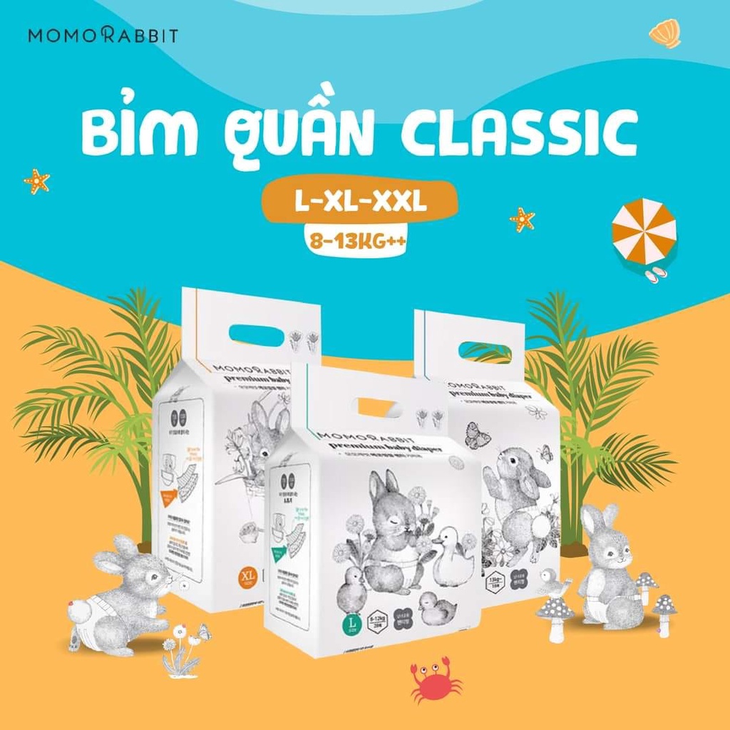 Bỉm Momo Rabbit, Tã Momo Rabit nội địa Hàn Quốc size S50/M44/L40/XL36/XXL22/XXXL18 bỉm quần mùa hè siêu mỏng