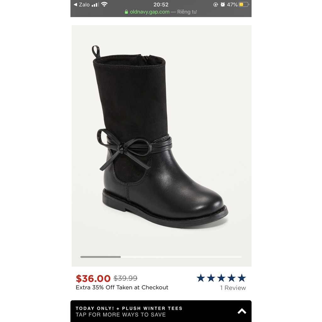 Boot da Old. Navy đen phối nơ kéo khóa