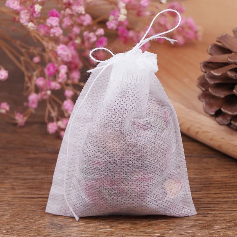 Bộ 50 Túi Lọc Trà Dây Rút Bằng Vải Không Dệt Dùng Một Lần