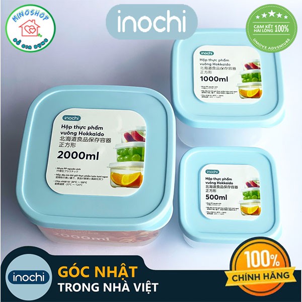 [ Bộ 3 ] Hộp Thực Phẩm Vuông Inochi Chịu Nhiệt Cao Tiêu Chuẩn Nhật, Hộp Bảo Quả Đồ Tủ Lạnh Tiện Dụng