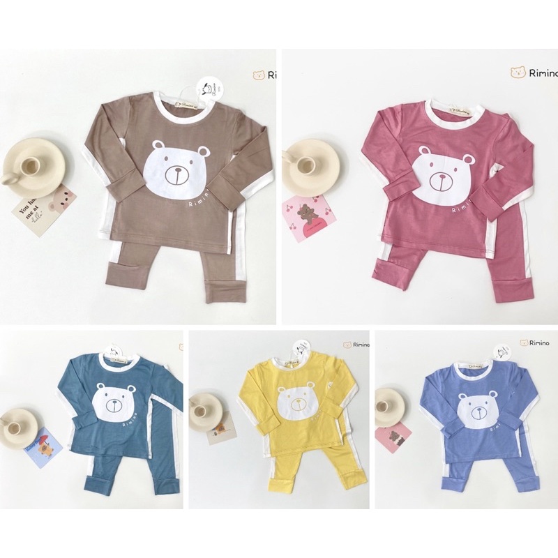 BỘ PHỐI VIỀN IN GẤU DÁNG THỂ THAO Thun Lạnh Bé Trai / Gái (6-18kg)