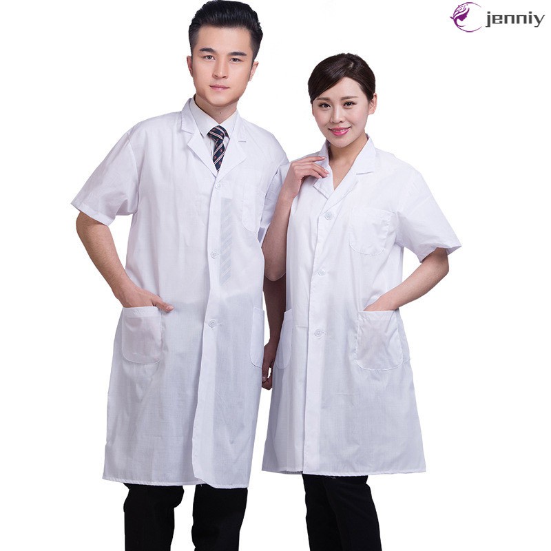 [JNY] Summer Unisex White Lab Coat Short Sleeve Pockets Uniform Work Wear Doctor Nurse Clothing