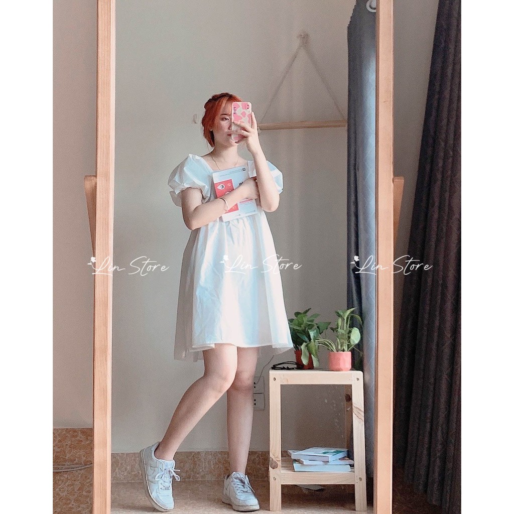 ĐẦM SUÔNG BABY DOLL CỔ VUÔNG TAY PHỒNG ⚡ FREE SHIP ⚡, VÁY ĐẦM DÁNG SUÔNG, BABY DOLL TRẺ TRUNG ĐÁNG YÊU, BẦU BÍ BON CHEN