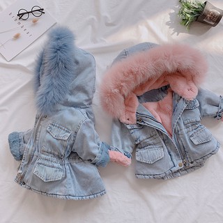 Áo khoác Denim phối lông thú cho bé gái