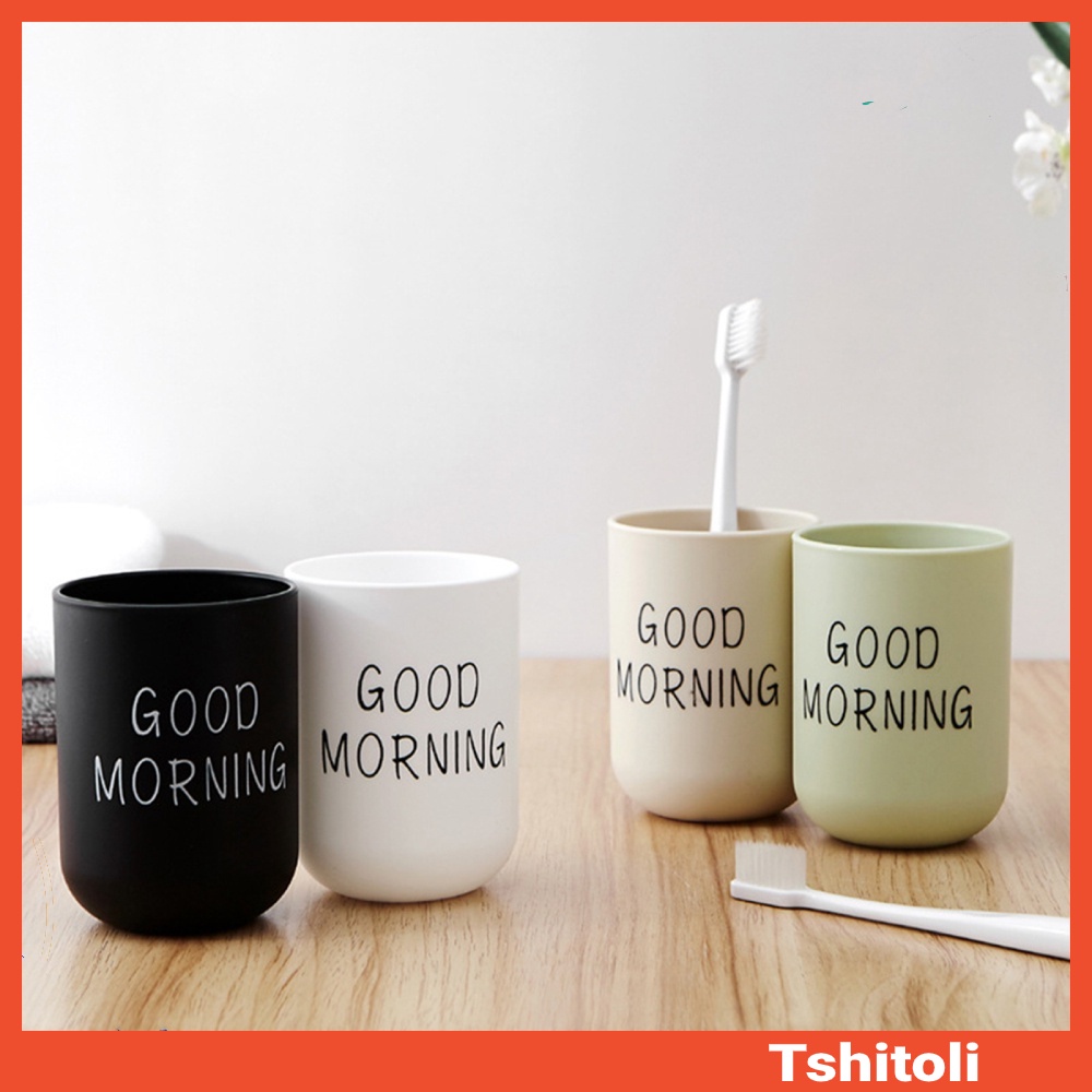 Cốc đánh răng 330ml họa tiết chữ Good Morning xinh xắn
