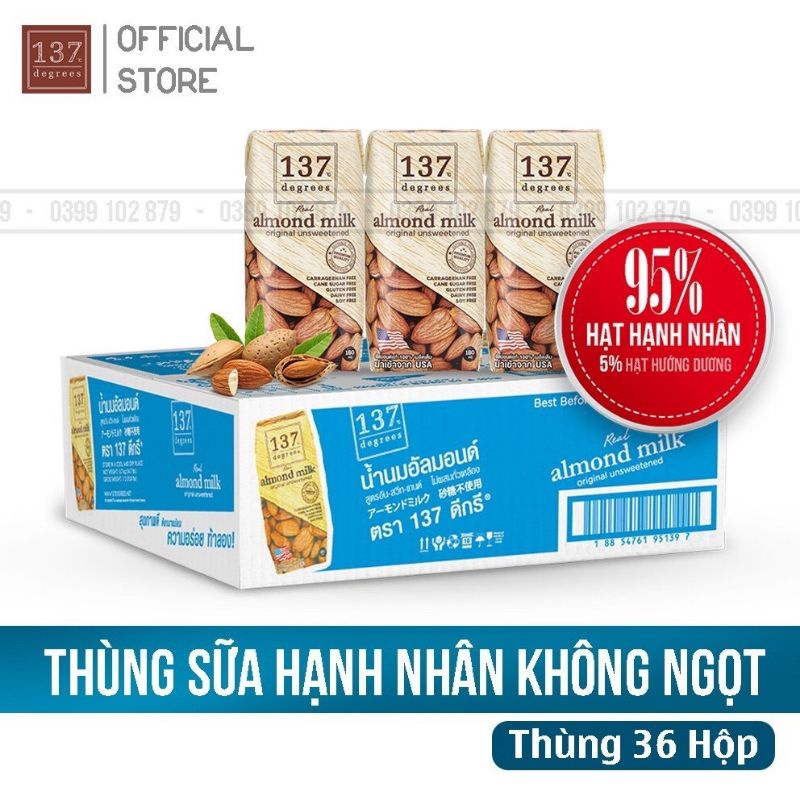 1 Lốc = 3 hộp Sữa Hạt HẠNH NHÂN  Không Ngọt Nguyên Chất 137 Degrees