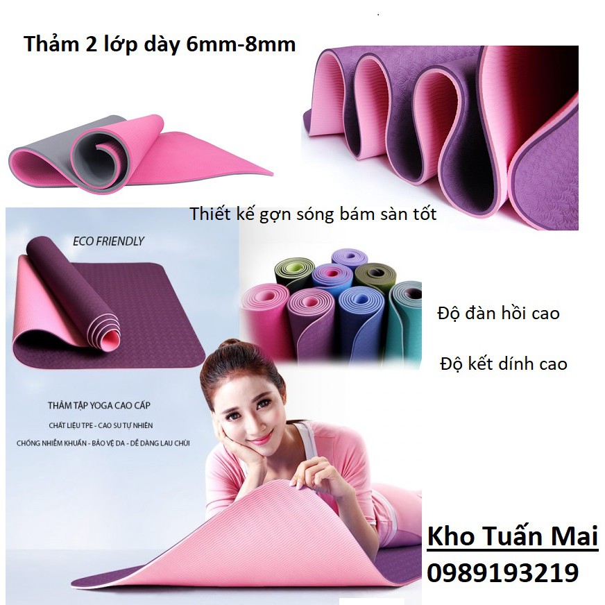 Thảm tập Yoga chống trượt 💖FREESHIP💖 định tuyến 6mm 8mm cao su 2 lớp cao cấp thấm mồ hôi