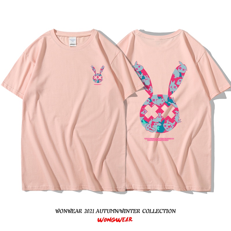 Áo thun Unisex form rộng, in 2 mặt hình thỏ rực rỡ [V182]