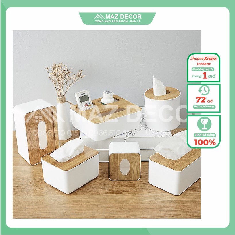 [Sỉ] Hộp đựng giấy ăn mặt gỗ tre đẹp cao cấp hình vuông chữ nhật giá rẻ