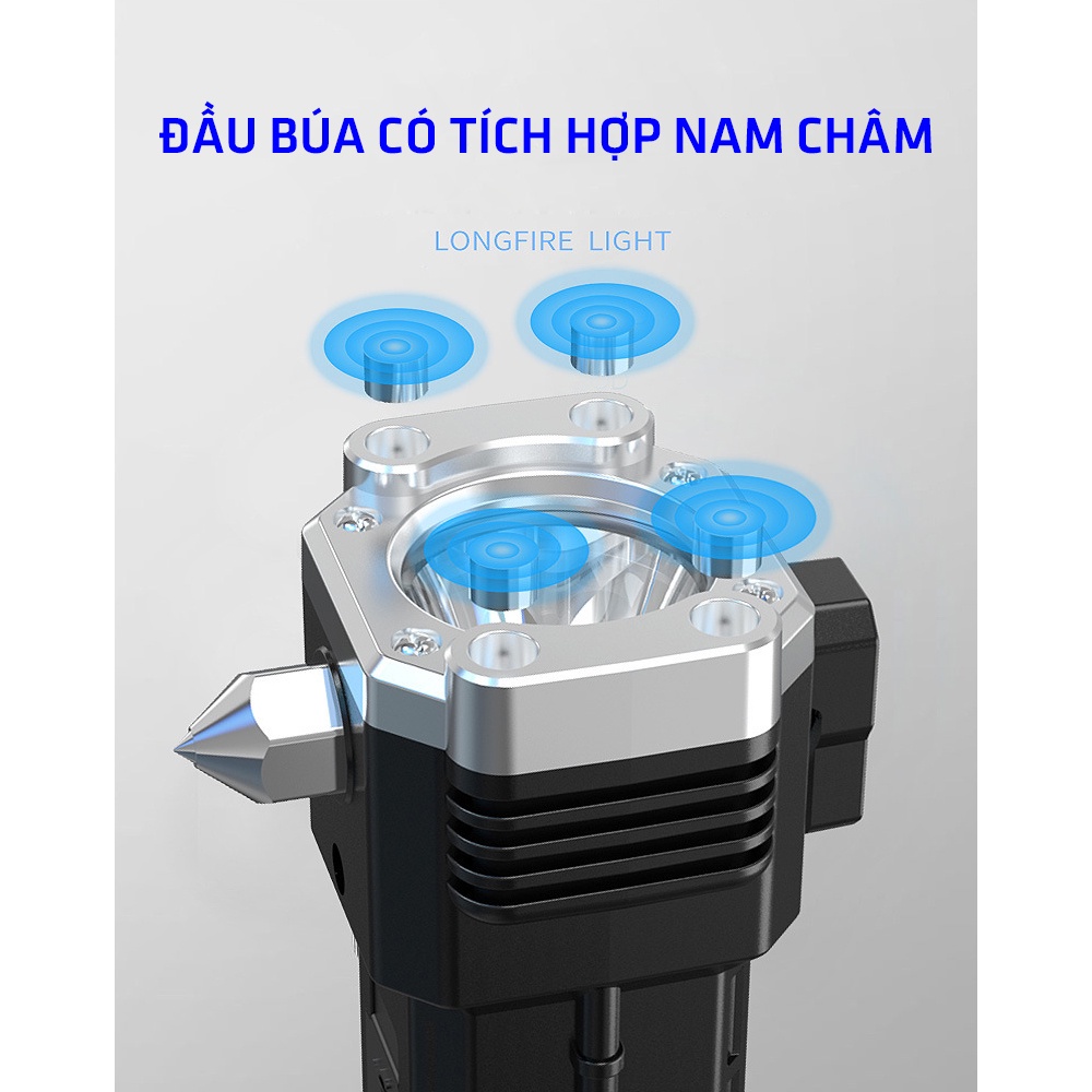 Búa Thoát Hiểm Đa Năng Tích Hợp Đèn Pin Sạc Dự Phòng Nam Châm Tiện Lợi