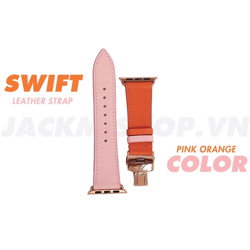 [BẢO HÀNH 1 NĂM] Dây Da BÊ SWIFT may tay thủ công màu Cam/Hồng khóa Bướm cho Apple Watch series 1/2/3/4/5/6/7