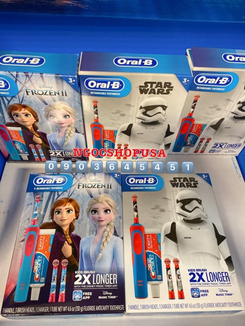 Hàng Mỹ🇺🇸Bộ bàn chải điện trẻ em Oral-B Kid Disney’s Frozen Or Star Wars Rechargeable