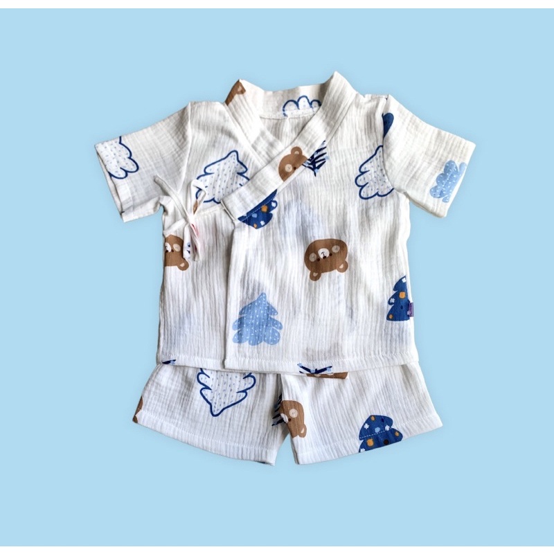 Bộ yukata ngắn tay cho bé chất xô nhăn mềm mịn