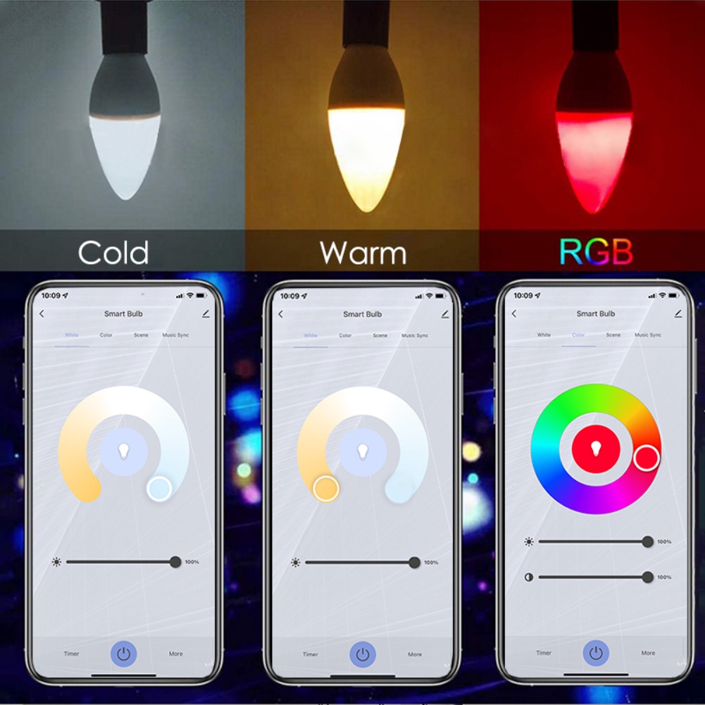 Sẵn Sàng Tuya Zigbee Đèn Nến Thông Minh Châu Âu Bóng đèn E14 Rgb + Cct 100-240v 5w Bóng đèn Led Có Thể điều Chỉnh độ Sáng Serein