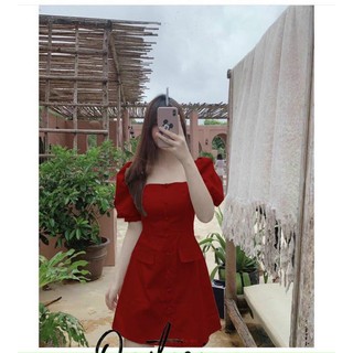 Đầm tiệc tay bồng nơ cổ siêu xinh