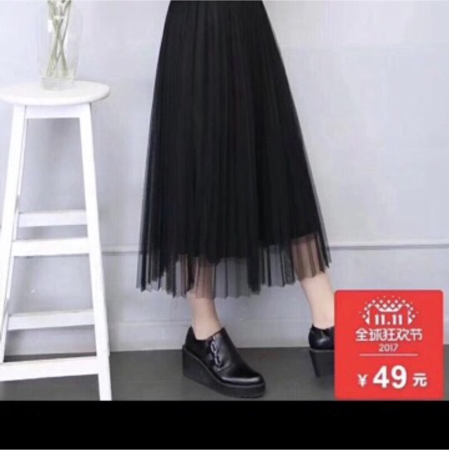 Chân váy voan lứoi trơn xếp ly dáng dài | BigBuy360 - bigbuy360.vn